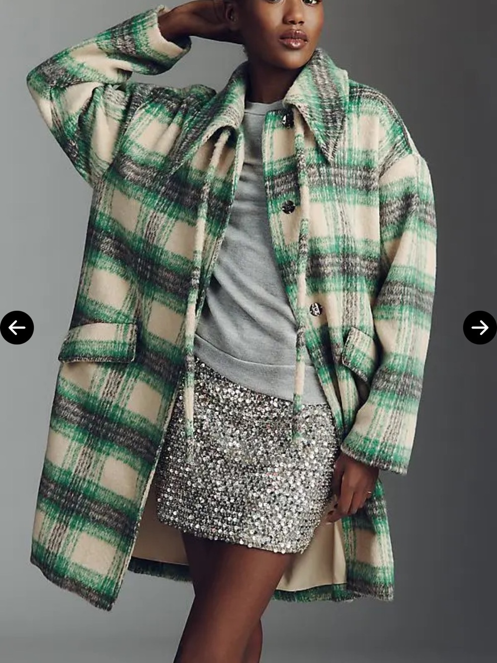 Lisa Says Gah Green and Cream Plaid Pea Coat